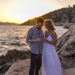 Couple embracing by the sea Arboretum Trsteno Dubrovnik