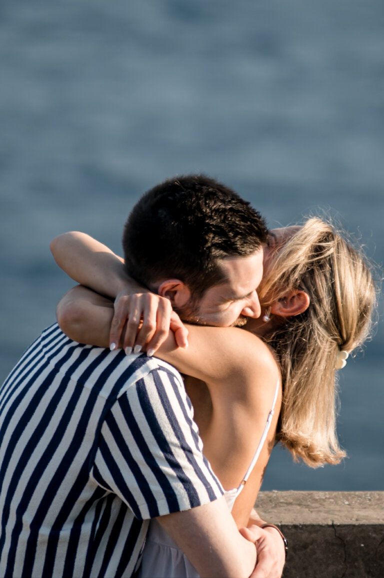 Close-up emotional embrace