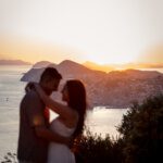 Elopement couple overlooking Dubrovnik from Mount Srđ